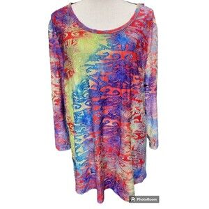 Calessa Colorful Top Size 1X NEW Boho Watercolor Artsy MSRP $59 Velvet Burnout